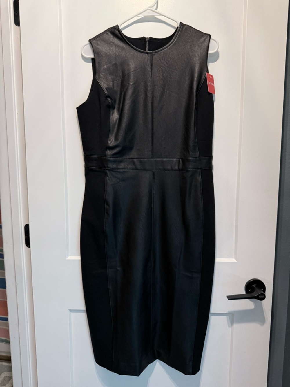 NWT Spanx Sleeveless Black Faux Leather Sheath Dress